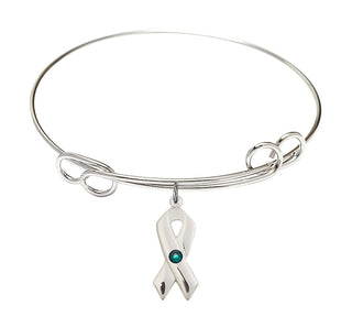 7 1/2 inch Round Double Loop Rhodium Bangle Bracelet with a Sterling Silver Loop Cross charm.