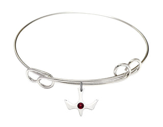 7 1/2 inch Round Double Loop Rhodium Bangle Bracelet with a Sterling Silver Holy Spirit charm.