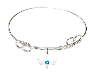 7 1/2 inch Round Double Loop Rhodium Bangle Bracelet with a Sterling Silver Holy Spirit charm.