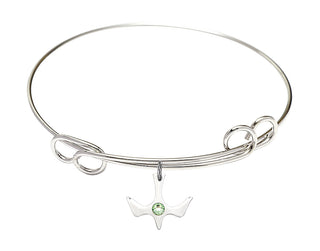 7 1/2 inch Round Double Loop Rhodium Bangle Bracelet with a Sterling Silver Holy Spirit charm.