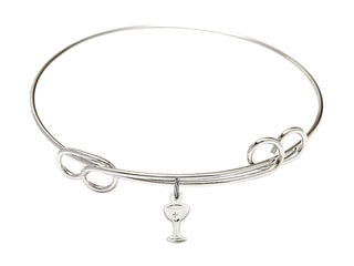 7 1/2 inch Round Double Loop Rhodium Bangle Bracelet with a Sterling Silver Chalice charm.