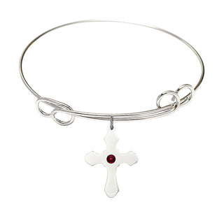7 1/2 inch Round Double Loop Rhodium Bangle Bracelet with a Sterling Silver Cross charm.