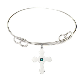 7 1/2 inch Round Double Loop Rhodium Bangle Bracelet with a Sterling Silver Cross charm.