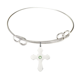 7 1/2 inch Round Double Loop Rhodium Bangle Bracelet with a Sterling Silver Cross charm.