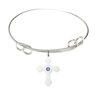 7 1/2 inch Round Double Loop Rhodium Bangle Bracelet with a Sterling Silver Cross charm.