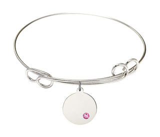 7 1/2 inch Round Double Loop Rhodium Bangle Bracelet with a Sterling Silver Plain Disc charm.