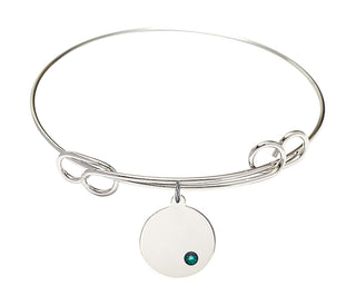 7 1/2 inch Round Double Loop Rhodium Bangle Bracelet with a Sterling Silver Plain Disc charm.