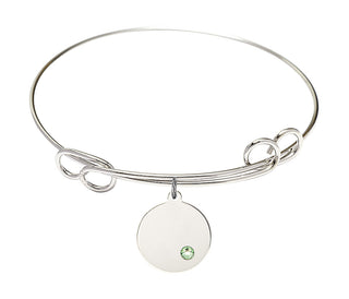 7 1/2 inch Round Double Loop Rhodium Bangle Bracelet with a Sterling Silver Plain Disc charm.