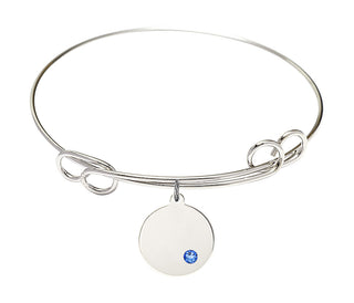 7 1/2 inch Round Double Loop Rhodium Bangle Bracelet with a Sterling Silver Cancer Awareness charm.