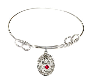 7 1/2 inch Round Double Loop Rhodium Bangle Bracelet with a Sterling Silver Scapular charm.