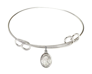 7 1/2 inch Round Double Loop Rhodium Bangle Bracelet with a Sterling Silver Saint Apollonia charm. Engraved Catholic Saint Jewelry
