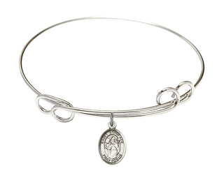 7 1/2 inch Round Double Loop Rhodium Bangle Bracelet with a Sterling Silver Saint Boniface charm. Engraved Catholic Saint Jewelry
