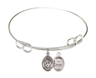 7 1/2 inch Round Double Loop Rhodium Bangle Bracelet with a Sterling Silver Saint Christopher/Nat'l Guard charm.