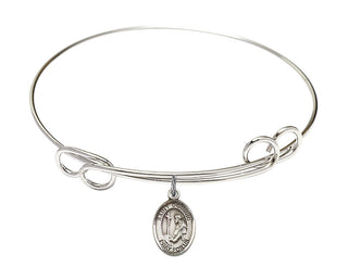 7 1/2 inch Round Double Loop Rhodium Bangle Bracelet with a Sterling Silver Saint Dominic de Guzman charm. Engraved Catholic Saint Jewelry