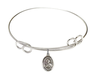 7 1/2 inch Round Double Loop Rhodium Bangle Bracelet with a Sterling Silver Saint Francis Xavier charm. Engraved Catholic Saint Jewelry