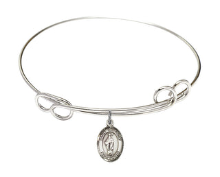 7 1/2 inch Round Double Loop Rhodium Bangle Bracelet with a Sterling Silver Saint Gregory the Great charm. Engraved Catholic Saint Jewelry