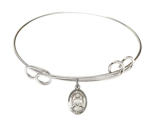 7 1/2 inch Round Double Loop Rhodium Bangle Bracelet with a Sterling Silver Saint Kateri Tekakwitha charm. Engraved Catholic Saint Jewelry