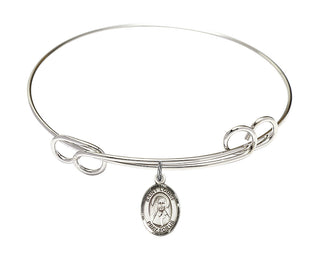 7 1/2 inch Round Double Loop Rhodium Bangle Bracelet with a Sterling Silver Saint Louise de Marillac charm. Engraved Catholic Saint Jewelry