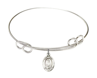 7 1/2 inch Round Double Loop Rhodium Bangle Bracelet with a Sterling Silver Saint Louis charm. Engraved Catholic Saint Jewelry