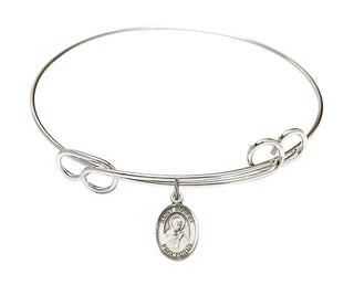 7 1/2 inch Round Double Loop Rhodium Bangle Bracelet with a Sterling Silver Saint Robert Bellarmine charm. Engraved Catholic Saint Jewelry