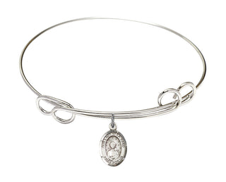 7 1/2 inch Round Double Loop Rhodium Bangle Bracelet with a Sterling Silver Our Lady of la Vang charm. Engraved Catholic Saint Jewelry