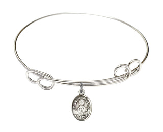 7 1/2 inch Round Double Loop Rhodium Bangle Bracelet with a Sterling Silver Saint Gemma Galgani charm. Engraved Catholic Saint Jewelry