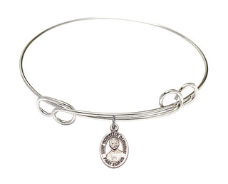 7 1/2 inch Round Double Loop Rhodium Bangle Bracelet with a Sterling Silver Saint Marcellin Champagnat charm. Engraved Catholic Saint Jewelry