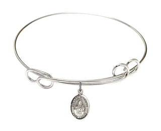 7 1/2 inch Round Double Loop Rhodium Bangle Bracelet with a Sterling Silver Saint Christopher/Lacrosse charm.