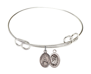 7 1/2 inch Round Double Loop Rhodium Bangle Bracelet with a Sterling Silver Saint Christopher/Baseball charm.