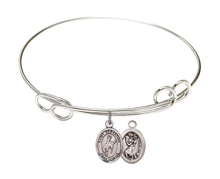 7 1/2 inch Round Double Loop Rhodium Bangle Bracelet with a Sterling Silver Saint Sebastian / Rodeo charm.