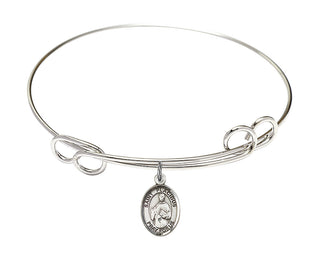 7 1/2 inch Round Double Loop Rhodium Bangle Bracelet with a Sterling Silver Saint Placidus charm. Engraved Catholic Saint Jewelry