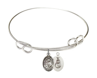 7 1/2 inch Round Double Loop Rhodium Bangle Bracelet with a Sterling Silver Our Lady of Mount Carmel charm.