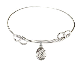7 1/2 inch Round Double Loop Rhodium Bangle Bracelet with a Sterling Silver Saint Victoria charm. Engraved Catholic Saint Jewelry
