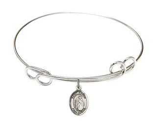 7 1/2 inch Round Double Loop Rhodium Bangle Bracelet with a Sterling Silver Saint Aaron charm. Engraved Catholic Saint Jewelry