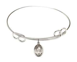 7 1/2 inch Round Double Loop Rhodium Bangle Bracelet with a Sterling Silver Saint Sharbel charm. Engraved Catholic Saint Jewelry