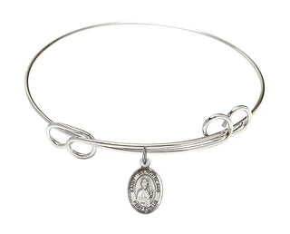 7 1/2 inch Round Double Loop Rhodium Bangle Bracelet with a Sterling Silver Saint Wenceslaus charm. Engraved Catholic Saint Jewelry