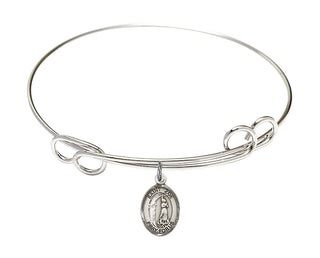 7 1/2 inch Round Double Loop Rhodium Bangle Bracelet with a Sterling Silver Saint Zoe of Rome charm. Engraved Catholic Saint Jewelry