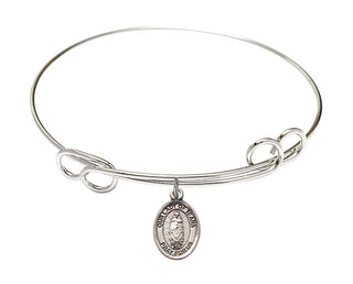 7 1/2 inch Round Double Loop Rhodium Bangle Bracelet with a Sterling Silver Our Lady of Tears charm. Engraved Catholic Saint Jewelry