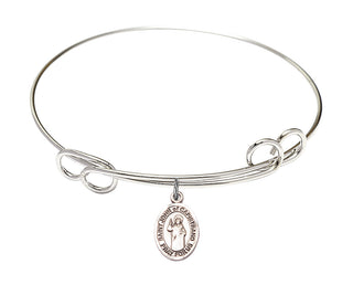 7 1/2 inch Round Double Loop Rhodium Bangle Bracelet with a Sterling Silver Saint John of Capistrano charm. Engraved Catholic Saint Jewelry