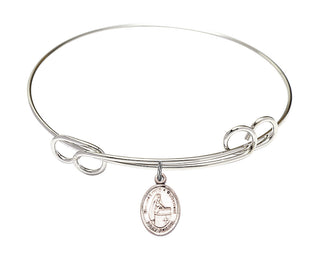 7 1/2 inch Round Double Loop Rhodium Bangle Bracelet with a Sterling Silver Blessed Emilee Doultremont charm. Engraved Catholic Saint Jewelry