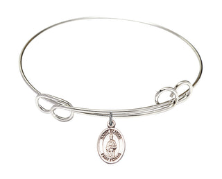 7 1/2 inch Round Double Loop Rhodium Bangle Bracelet with a Sterling Silver Saint Eligius charm. Engraved Catholic Saint Jewelry