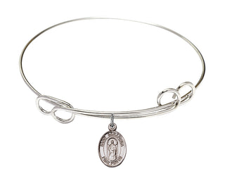 7 1/2 inch Round Double Loop Rhodium Bangle Bracelet with a Sterling Silver Saint Seraphina charm. Engraved Catholic Saint Jewelry