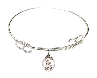 7 1/2 inch Round Double Loop Rhodium Bangle Bracelet with a Sterling Silver Saint Maron charm. Engraved Catholic Saint Jewelry