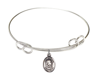7 1/2 inch Round Double Loop Rhodium Bangle Bracelet with a Sterling Silver St John Xxiii charm. Engraved Catholic Saint Jewelry