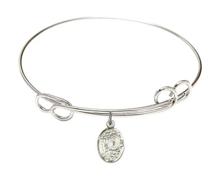 7 1/2 inch Round Double Loop Rhodium Bangle Bracelet with a Sterling Silver Miraculous charm.
