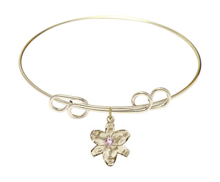 8 inch Round Double Loop Hamilton Gold Bangle Bracelet with a 14kt Gold Filled Chastity charm.
