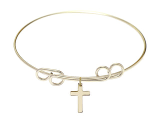 8 inch Round Double Loop Hamilton Gold Bangle Bracelet with a 14kt Gold Filled Cross charm.