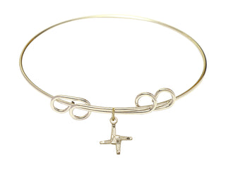 8 inch Round Double Loop Hamilton Gold Bangle Bracelet with a 14kt Gold Filled Saint Brigid Cross charm.