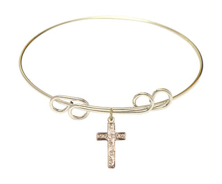 8 inch Round Double Loop Hamilton Gold Bangle Bracelet with a 14kt Gold Filled Cross charm.