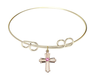 8 inch Round Double Loop Hamilton Gold Bangle Bracelet with a 14kt Gold Filled Cross charm.
